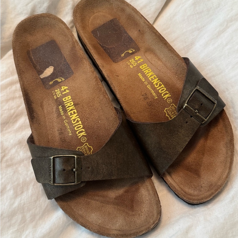 Birkenstock Brown Single Strap Slide Sandals